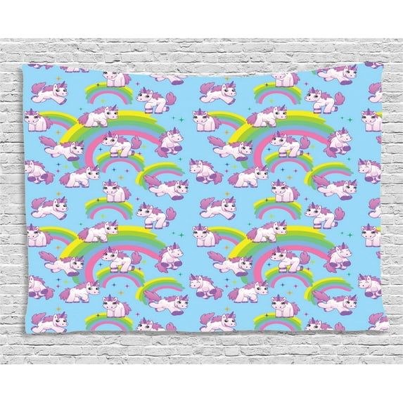 Unicorn Home and Kids Decor Tapestry, Repeating Pattern Mystical Ancient Beast Purity Grace Symbol Graphic, Wall Hanging for Bedroom Living Room Dorm Decor, 80W X 60L Inches, Multi, by Ambesonne