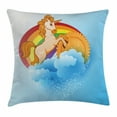 thumbnail image 1 of Unicorn Home and Kids Decor Throw Pillow Cushion Cover, Unicorn with a Single Horn Forehead on Sun Fluffy Clouds Art Print, Decorative Square Accent Pillow Case, 24 X 24 Inches, Multi, by Ambesonne, 1 of 2