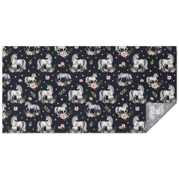 Unicorn and Horse Black Pattern Rectangle Tablecloth 60"x120", Waterproof Polyester Wipeable Spillproof Table Cover for Dining Camping Indoor and Outdoor Use