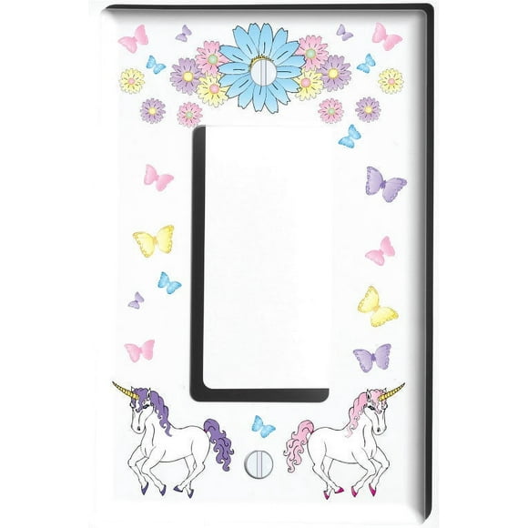 Unicorn Horse Butterflies and Flowers Light Switch Plate and Outlet Covers Unicorn Pony Children's Room Decor