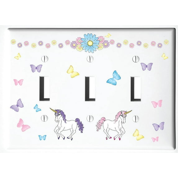 Unicorn Horse Butterflies and Flowers Light Switch Plate and Outlet Covers Unicorn Pony Children's Room Decor