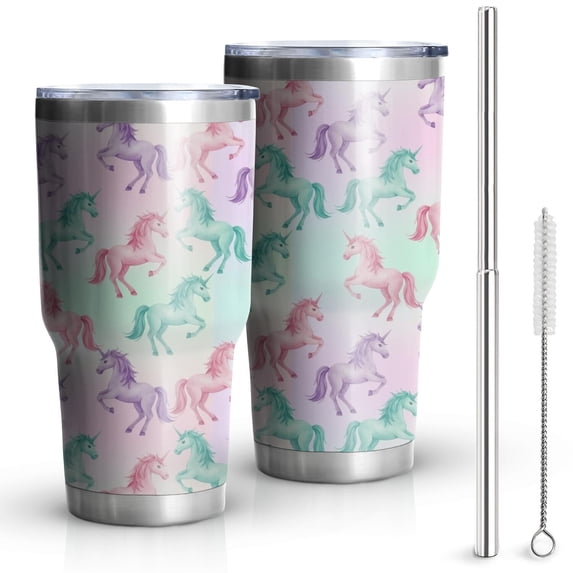 Unicorn and Horse Pink Pattern 30oz Insulated Stainless Steel Tumbler ...