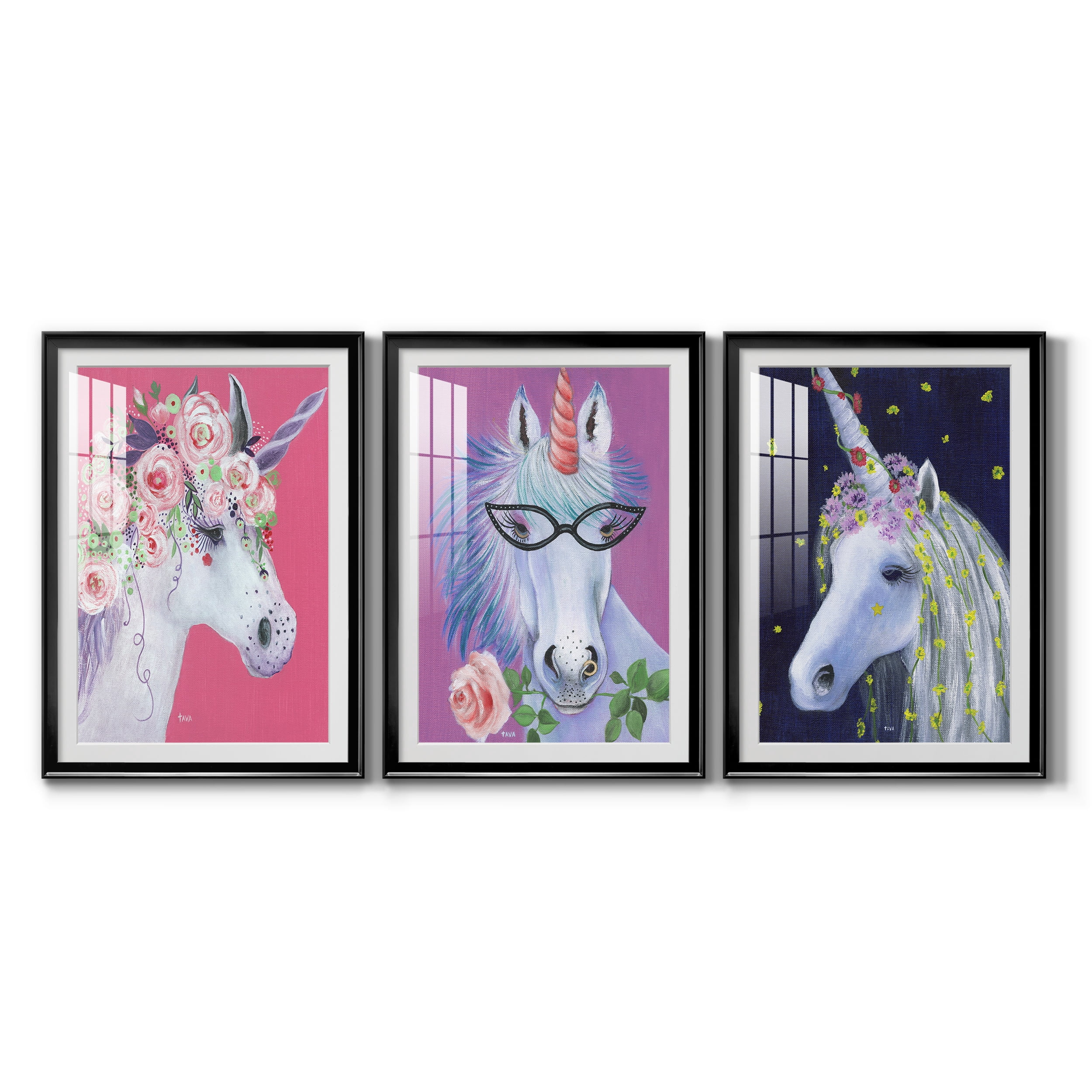 Unicorn II Premium Framed Prints Set of 3 - Ready to Hang - 26.5 x 36.5 Each - Black Frame