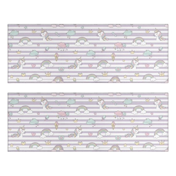 Unicorn and Ice Cream Purple Pattern Anti Fatigue Kitchen Rugs Set Of 2, Non Slip Washable Decorative Floor Mats for Sink Laundry and Home Use, 17"x47"