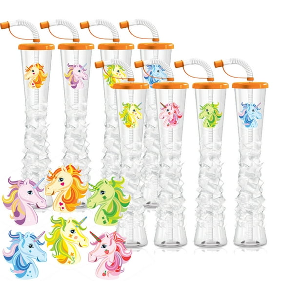 Unicorn Ice Yard Cups (54 Cups) - for Margaritas and Frozen Drinks, Kids Parties - 17oz. (500ml)-Orange with Unicorn