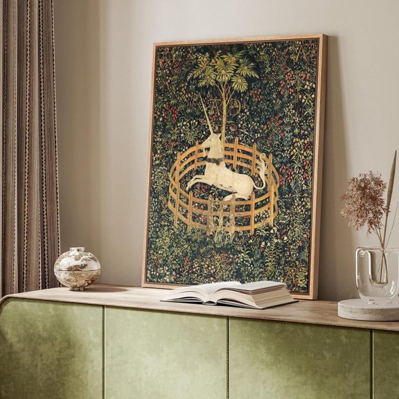 Unicorn In Captivity Medieval Poster,, Unframed Canvas 24x36in