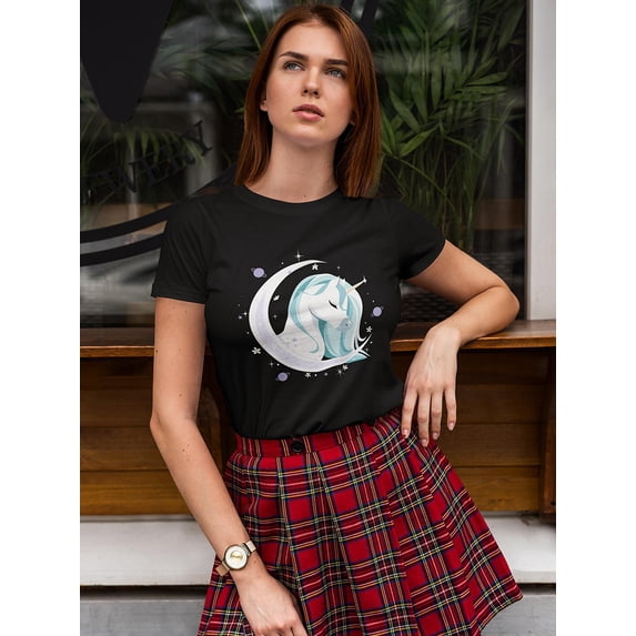 Unicorn In The Moon Shaped T-Shirt Women -Image by Shutterstock, Female x-Large