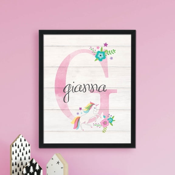 Unicorn Initial Black Framed 16x20 Canvas