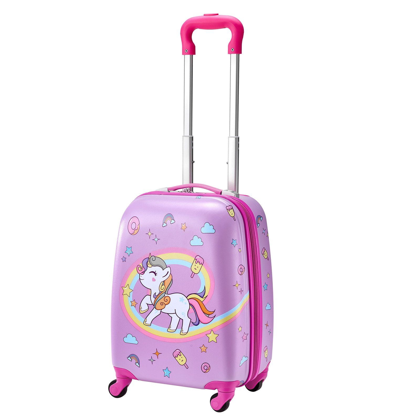 Unicorn Kids Luggage Set 5 Piece 18 Inch Hardside Rolling Suitcase Backpack U Shape Pillow Airline Approved Holiday Birthday Gift for Girls Boys