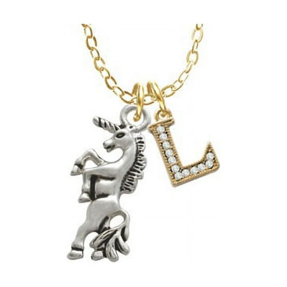 Unicorn - L - Gold Tone Crystal Initial Sophia Necklace, 18"+1"