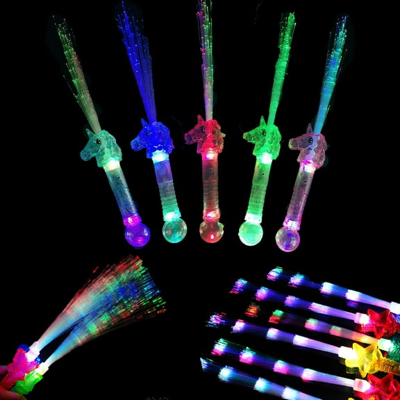 Unicorn LED Fiber Optic Kids Party Favors 16 Inch Birthday Party Light Up Glow Sticks Wands 5 Set