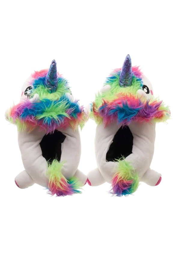 Unicorn LED Multicolor Faux Fur White Adult Slippers Small 5-6