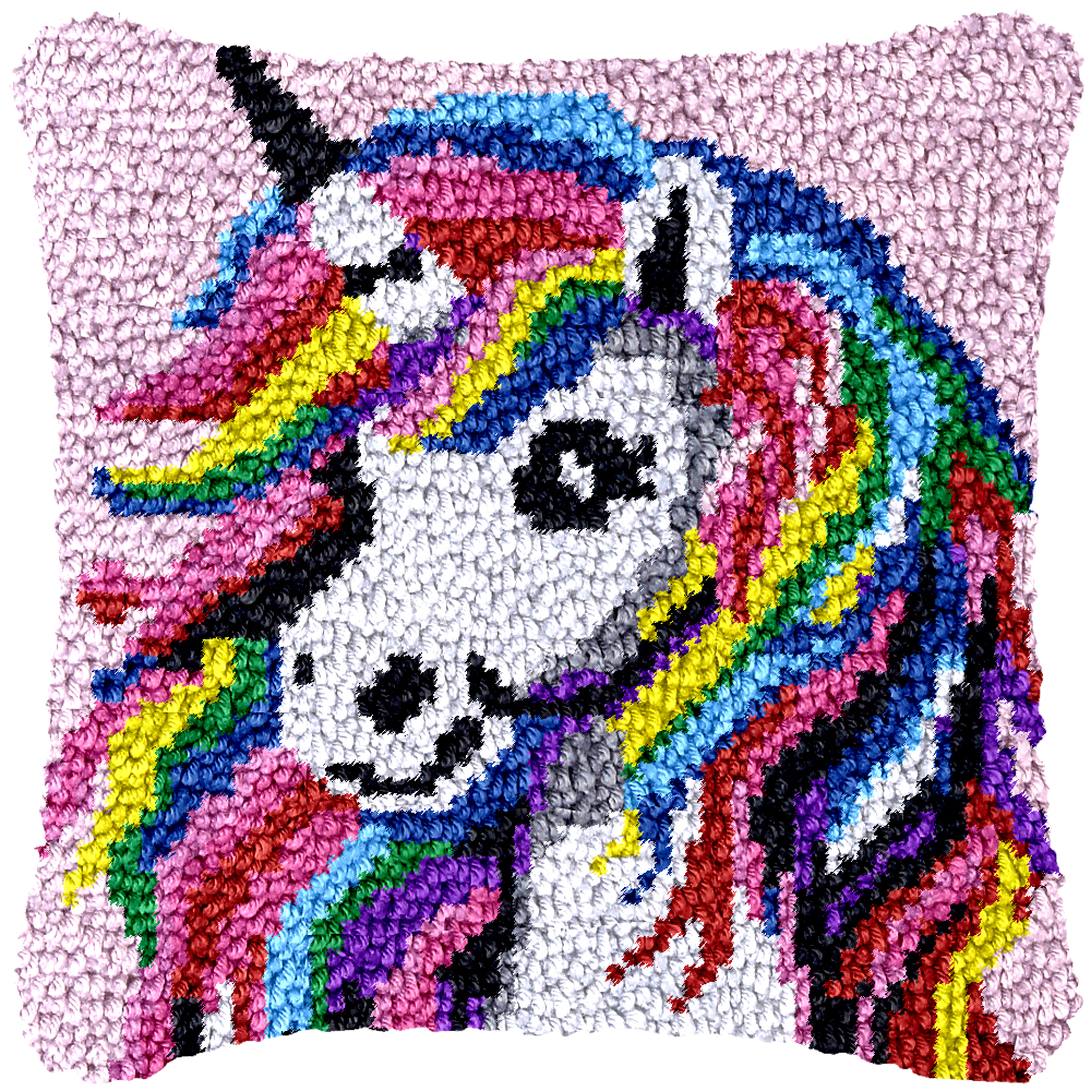 Latch Hook Kit for Adults, DIY Unicorn Pillow & Rug Craft Kit for Beginners, Animal Handmade Yarn Art, Relaxing Home Sofa Decor Gift