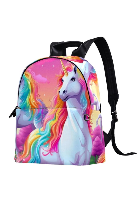 Unicorn Leather Backpack with Adjustable Shoulder Straps, Large Capacity, Printed Design