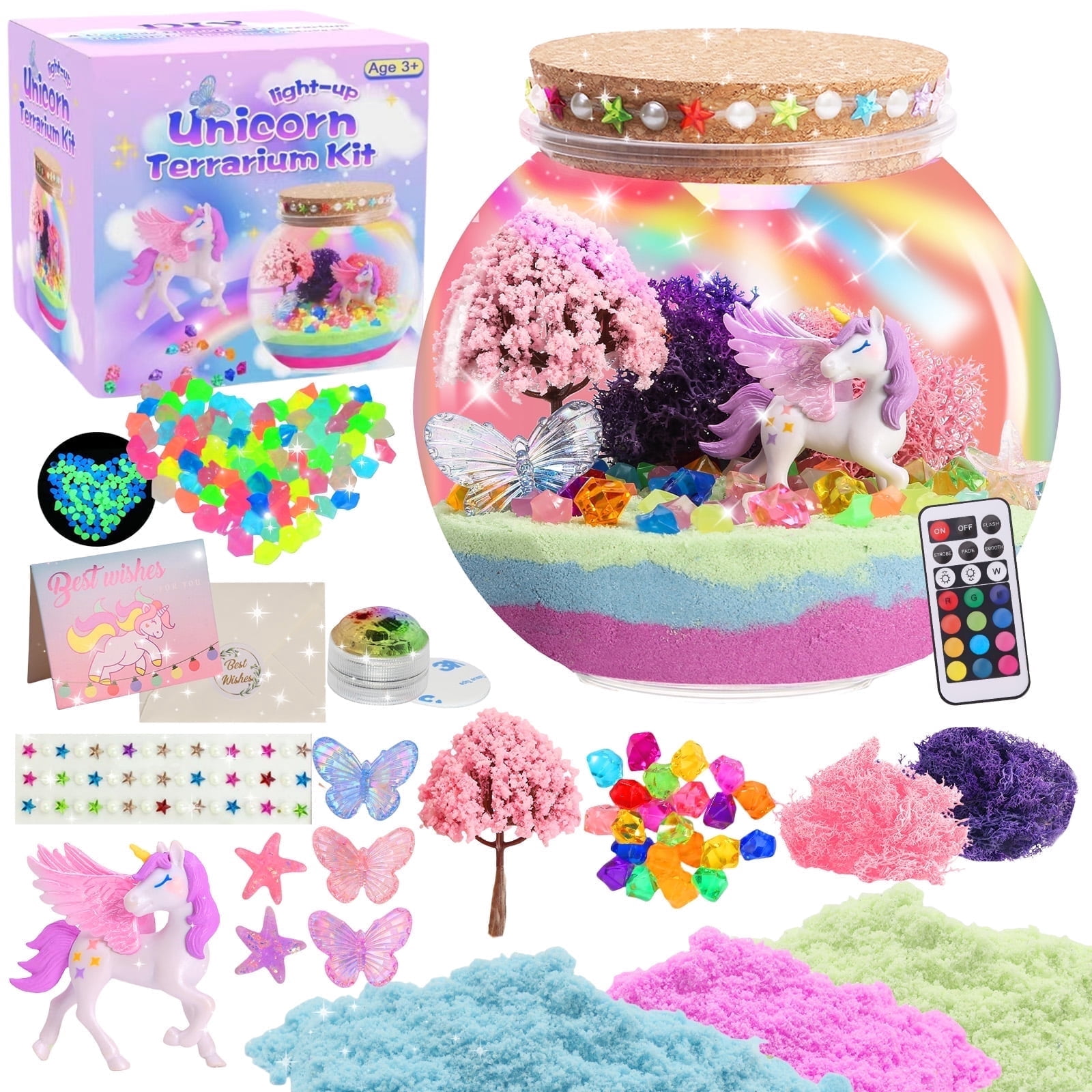 Unicorn Light-Up Terrarium Kit for Kids - LED Night Light Birthday Gifts，Unicorn Toys for Girls Ages 4-12 Year Old， Kids Arts and Crafts Kit