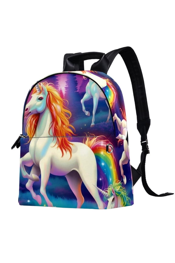 Unicorn Lightweight Leather Backpack with Adjustable Shoulder Straps, Large Capacity, Cute Printed Design - Suitable for Men Women Teens Work School Camping