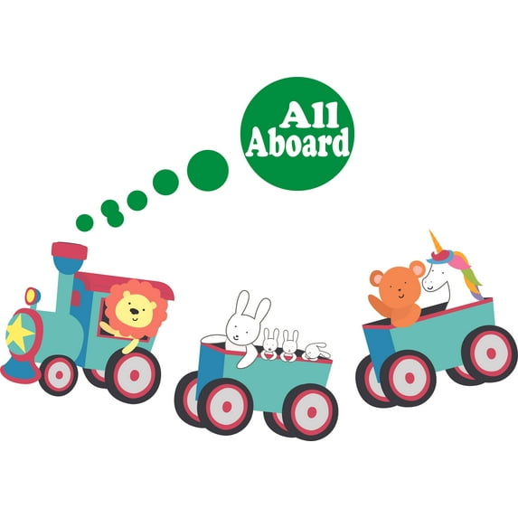 Unicorn Lion All Aboard Trains Animals Decors Wall Sticker Art Design Decal for Boys Girls Kids Room Bedroom Nursery Kindergarten House Fun Home Decor Stickers Wall Art Vinyl Decoration (17x30 inch)