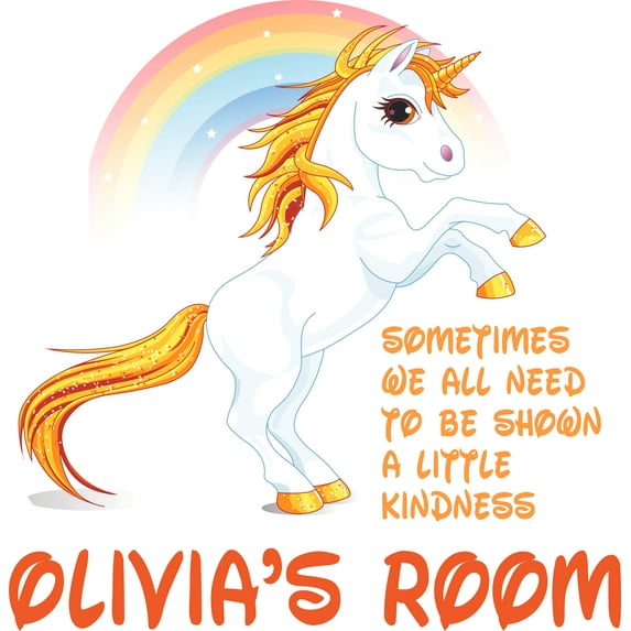 Unicorn Little Kindness Quote Cartoon Customized Wall Decal - Custom Vinyl Wall Art - Personalized Name - Baby Girls Boys Kids Bedroom Wall Decal Room Decor Wall Stickers Decoration Size (30x30 inch)