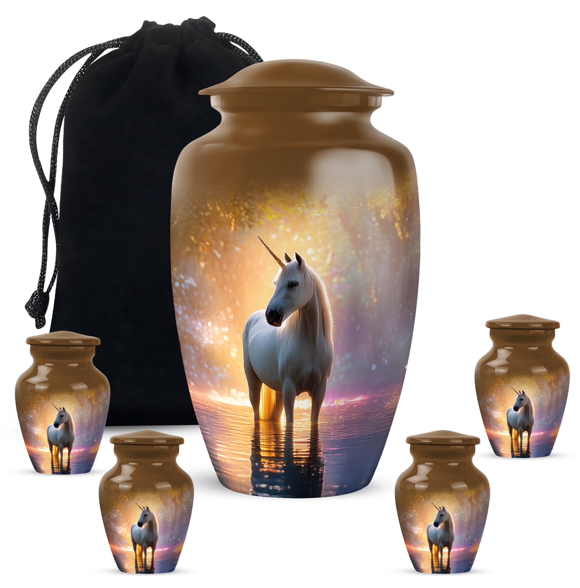 Unicorn Little Urn For Human Ashes For Mother And Father, Mini Urn For Ashes Adult Male Dad, Memorial Urns For Keepsakes, Cremation Urns For Adult Men And Woman, 1 Large & Set Of 4 Mini 10&3 Inch
