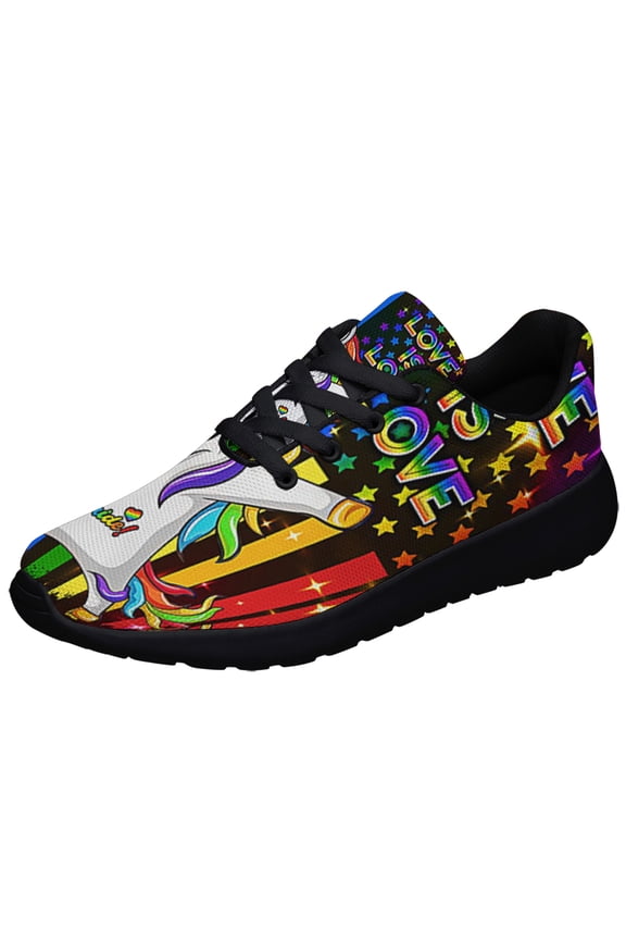 Unicorn Love Is Love Pride LGBT Rainbow Shoes Sneakers Black Size 3.5