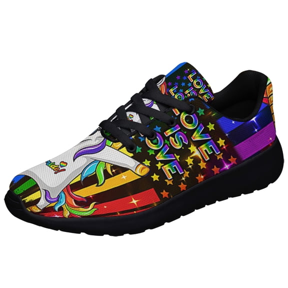 Unicorn Love Is Love Pride LGBT Rainbow Shoes Sneakers for Women Men Black Size 12