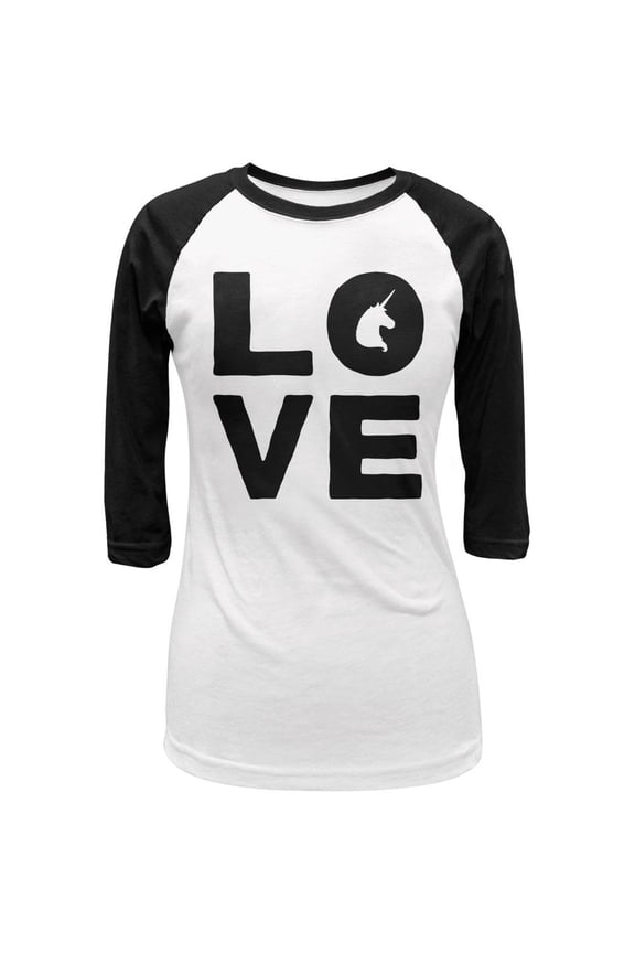 Unicorn Love Juniors 3/4 Sleeve Raglan T Shirt White-Black SM