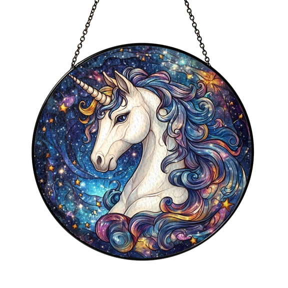 Unicorn Lover Stained Glass Suncatcher Window Hanging, Celestial Fantasy Light Catcher Decor, Magical Birthday Gift for Daughter