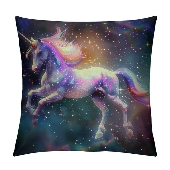 Unicorn Magic Design with Stars Throw Pillow Cover Unicorn Rainbow Galaxy Space Farmhouse Cushion Case for Sofa Couch Cotton Linen