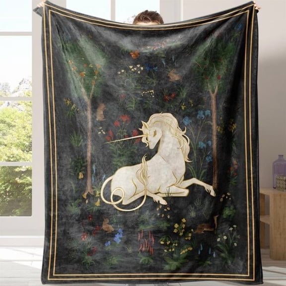 Unicorn Magic Flannel Blanket - Ultra Soft Throw With Storage Bag For AC Room Home Office Nap Cozy Gift Idea Kawaii Decor Girls Kids Fantasy