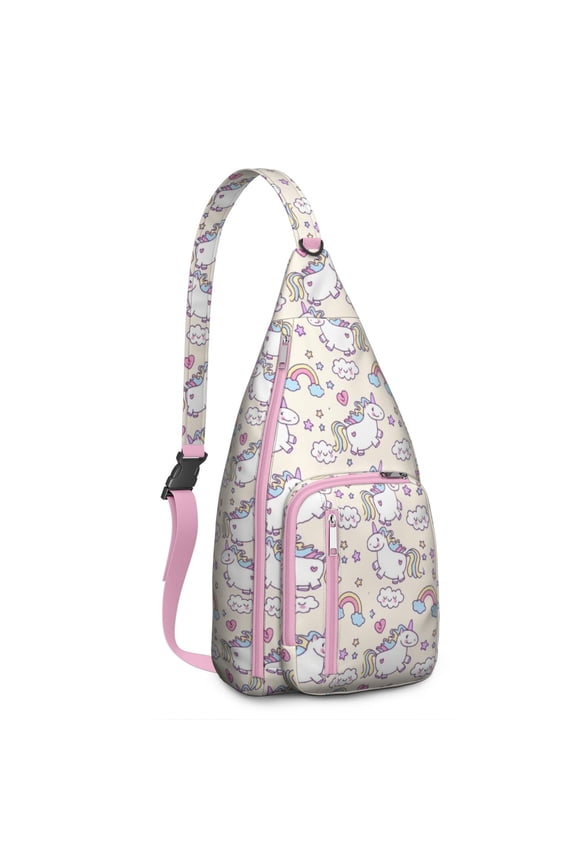 Unicorn Magic Sling Backpack - Shimmering Mythical Horse Design Crossbody Shoulder Bag with USB Charging Port for Tech Essentials