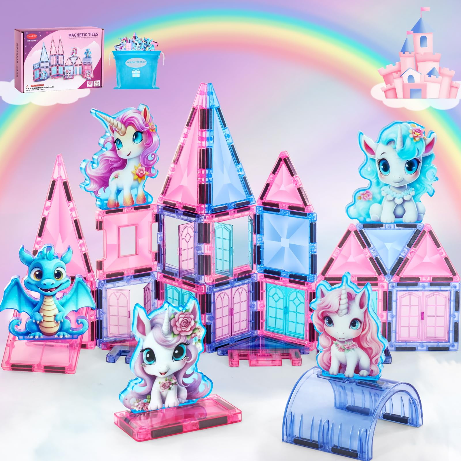 Unicorn Magnetic Tiles,Unicorn Toys for Girls Age 4-6,Magnetic Building Block for Kids,Frozen Magnetic Tile 3D Educational Toy,STEM Construction for Toddlers,Birthday Gifts for Boys and Girls