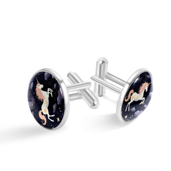Unicorn Men's Stainless Steel Cufflinks for Versatile Style - for Dress Shirts and Suits - Elegant Silver Jewelry for Any Occasion