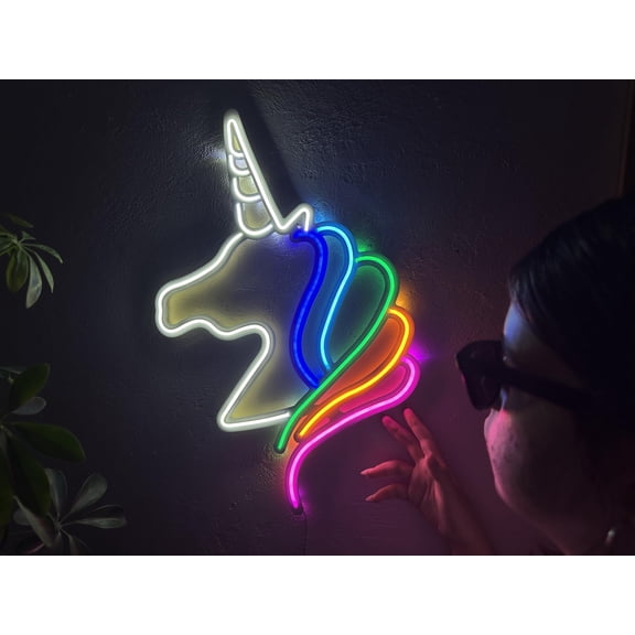 Unicorn Metal Neon Sign Wall Art, Neon Unicorn Sign, Led Unicorn Decor for Home, Neon Wall Stripes on Metal Decor, Kids Room Decoration (Without Remote Control)