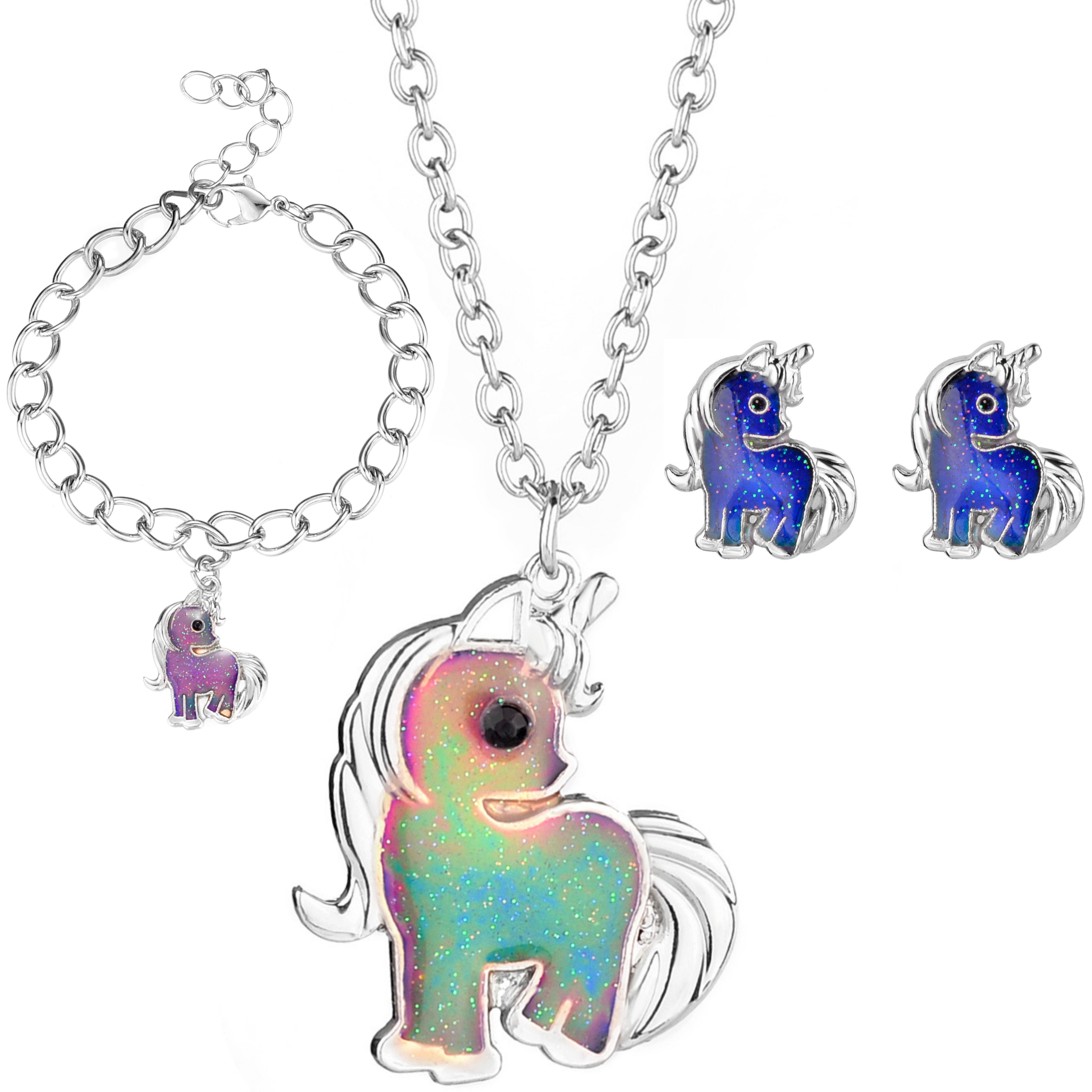 Unicorn Mood Bracelet, Mood Necklace and Mood Earrings for Little