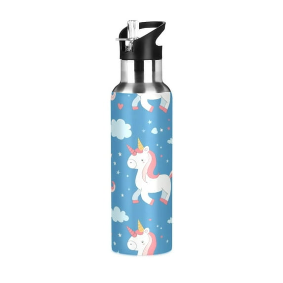 Water Bottles 34oz Straw Lid Wide Mouth Stainless Steel for School Sport Travel Unicorn Moon Cloud