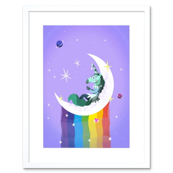 Unicorn Moon Rainbow Stars Framed Art Print