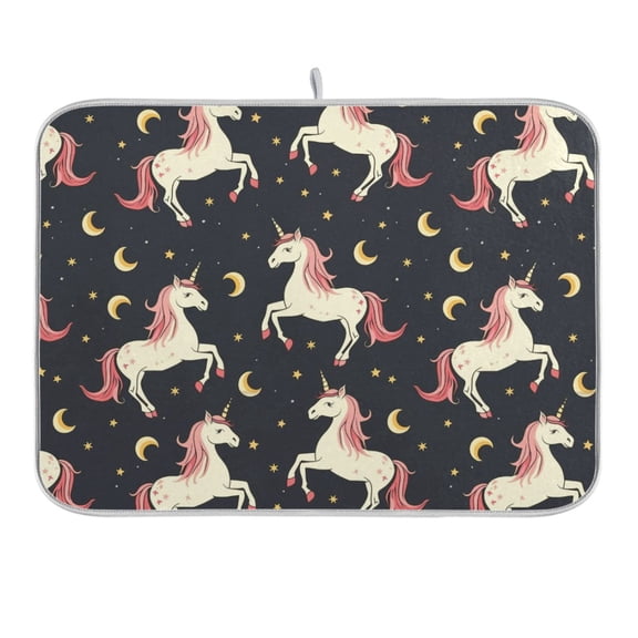 Unicorn Moon Star Dish Drying Mat 16x18 Absorbent Microfiber Draining Rack Pad for Kitchen Counter Sink