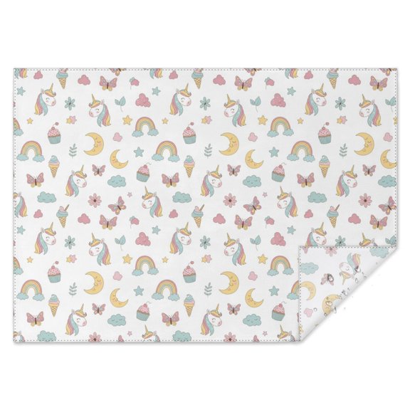 Unicorn and Moon White Pattern Rectangle Tablecloth 60"x84", Waterproof Polyester Wipeable Spillproof Table Cover for Dining Camping Indoor and Outdoor Use