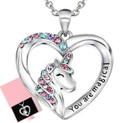 YouNuo Unicorn Pendant Necklace, Silver-Plated with Cubic Zirconia, 18" + 2" Extension (Girls)