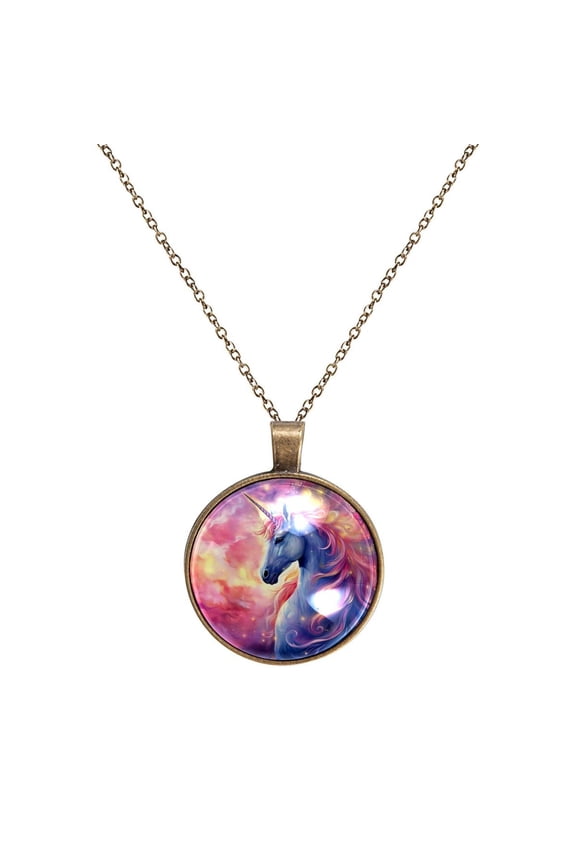 Unicorn Necklace Personalized Custom Photo Round Pendant Adjustable Stainless Steel Necklaces with Gift Box for Men Women Mothers Valentine's Jewelry Gift