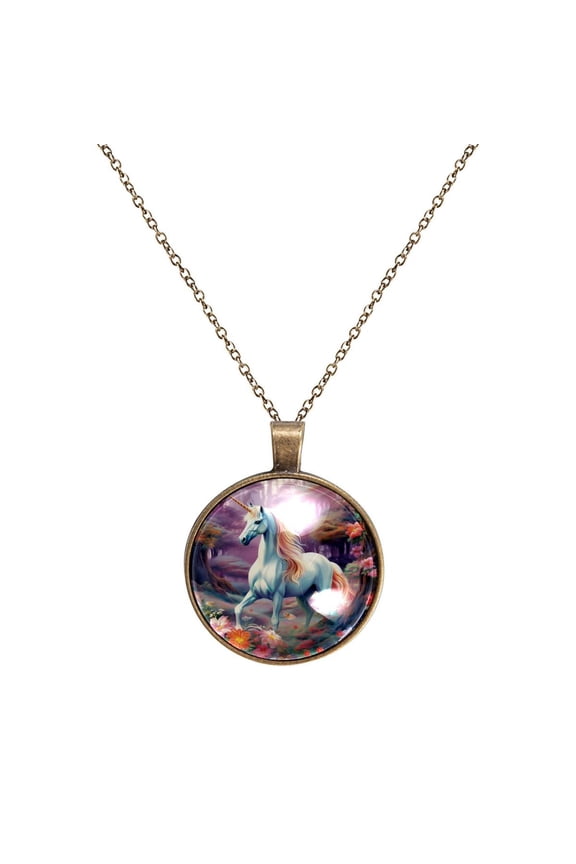Unicorn Necklace Personalized Custom Photo Round Pendant Adjustable Stainless Steel Necklaces with Gift Box for Men Women Mothers Valentine's Jewelry Gift