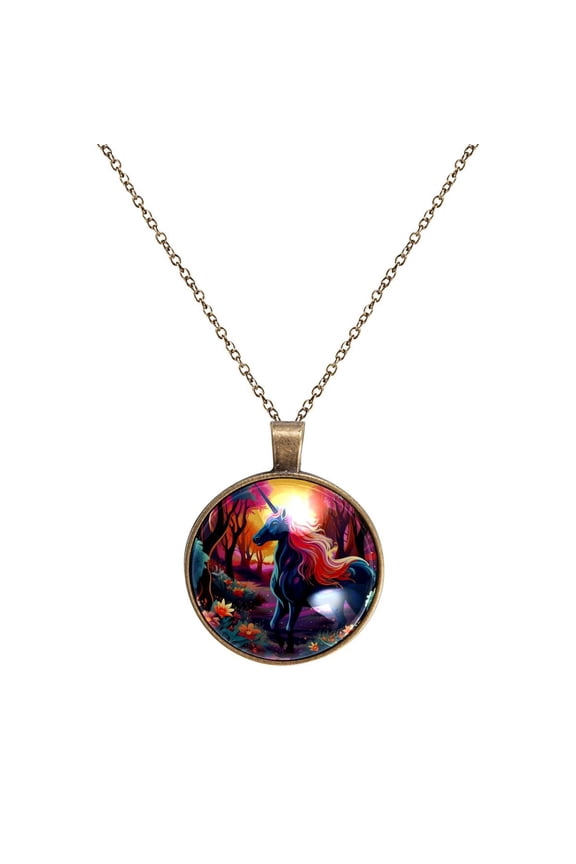 Unicorn Necklace Personalized Custom Photo Round Pendant Adjustable Stainless Steel Necklaces with Gift Box for Men Women Mothers Valentine's Jewelry Gift