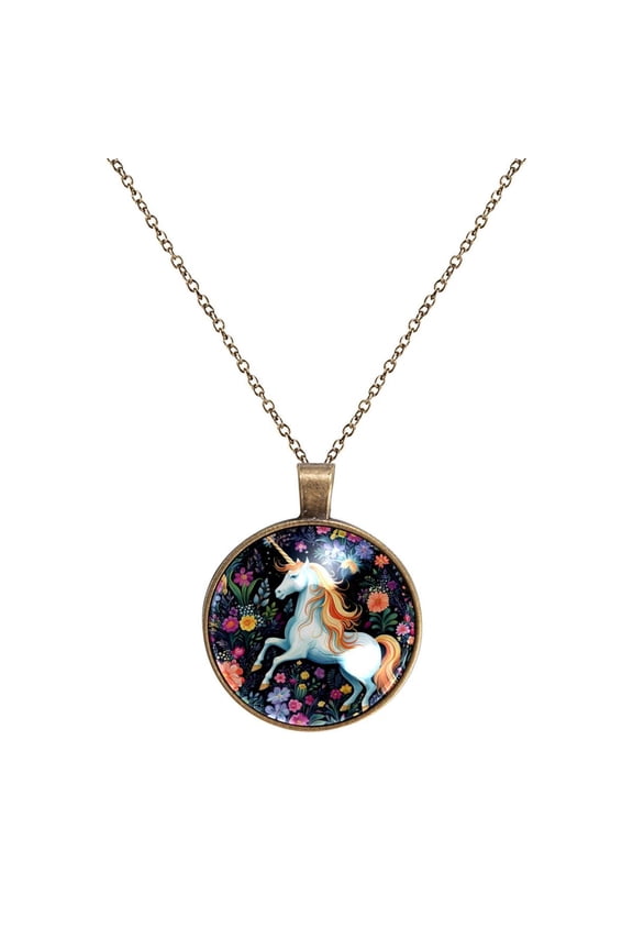 Unicorn Necklace Personalized Custom Photo Round Pendant Adjustable Stainless Steel Necklaces with Gift Box for Men Women Mothers Valentine's Jewelry Gift