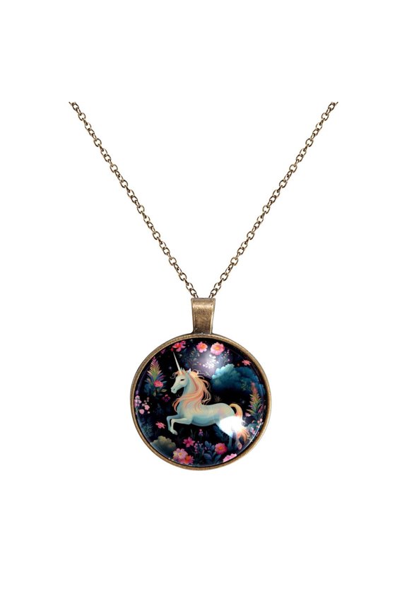 Unicorn Necklace Personalized Custom Photo Round Pendant Adjustable Stainless Steel Necklaces with Gift Box for Men Women Mothers Valentine's Jewelry Gift