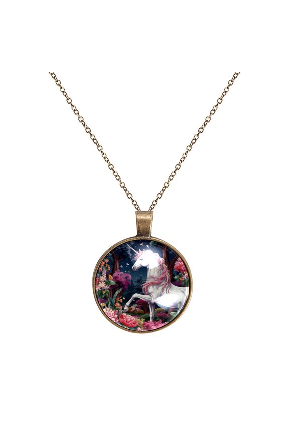 Unicorn Necklace Personalized Custom Photo Round Pendant Adjustable Stainless Steel Necklaces with Gift Box for Men Women Mothers Valentine's Jewelry Gift