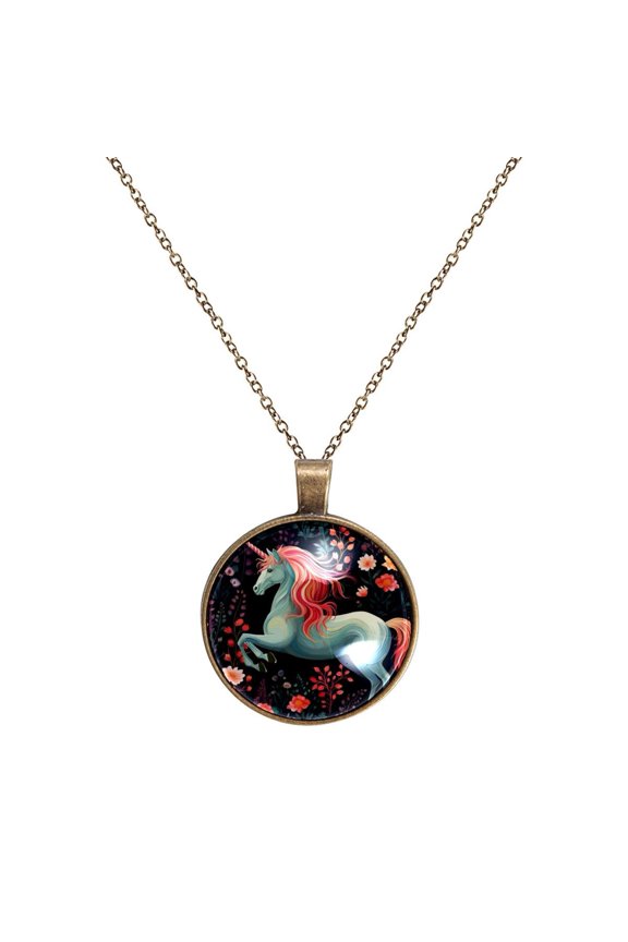 Unicorn Necklace Personalized Custom Photo Round Pendant Adjustable Stainless Steel Necklaces with Gift Box for Men Women Mothers Valentine's Jewelry Gift