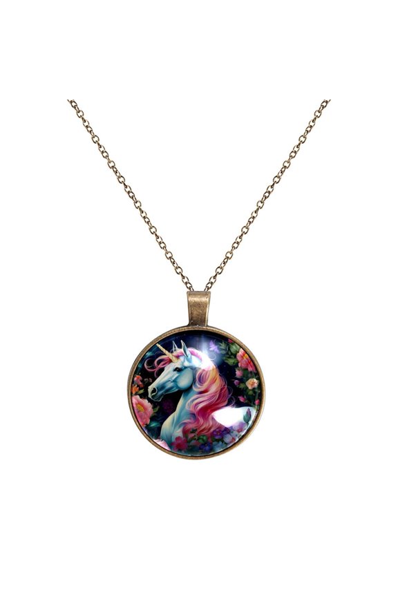 Unicorn Necklace Personalized Custom Photo Round Pendant Adjustable Stainless Steel Necklaces with Gift Box for Men Women Mothers Valentine's Jewelry Gift