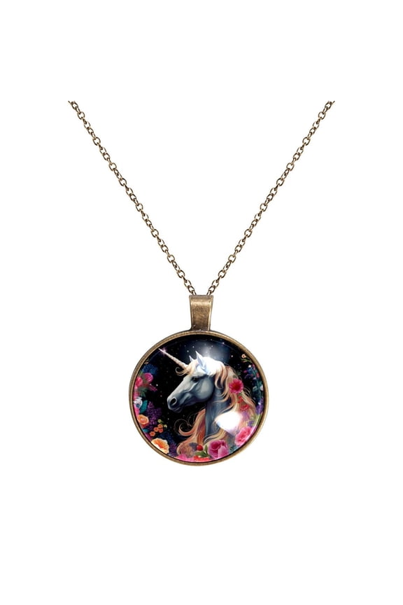 Unicorn Necklace Personalized Custom Photo Round Pendant Adjustable Stainless Steel Necklaces with Gift Box for Men Women Mothers Valentine's Jewelry Gift