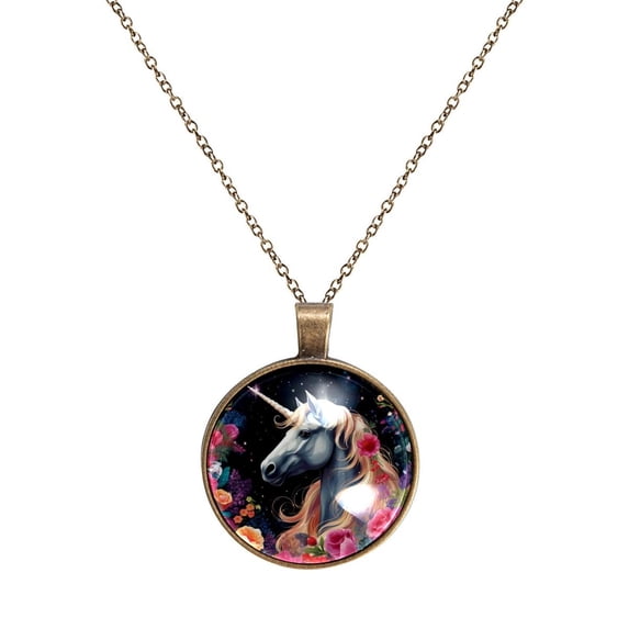 Unicorn Necklace Personalized Custom Photo Round Pendant Adjustable Stainless Steel Necklaces with Gift Box for Men Women Mothers Valentine's Jewelry Gift
