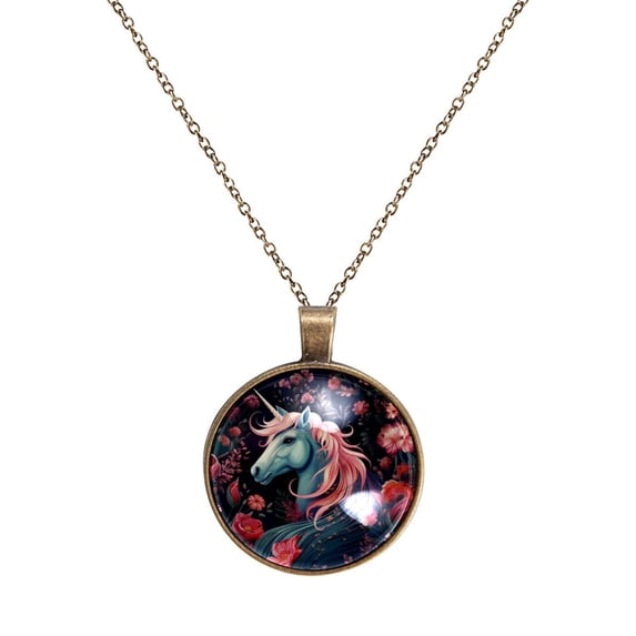Unicorn Necklace Personalized Custom Photo Round Pendant Adjustable Stainless Steel Necklaces with Gift Box for Men Women Mothers Valentine's Jewelry Gift